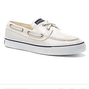White Sperry Top Sider Sequin Canvas Boat Shoes!
